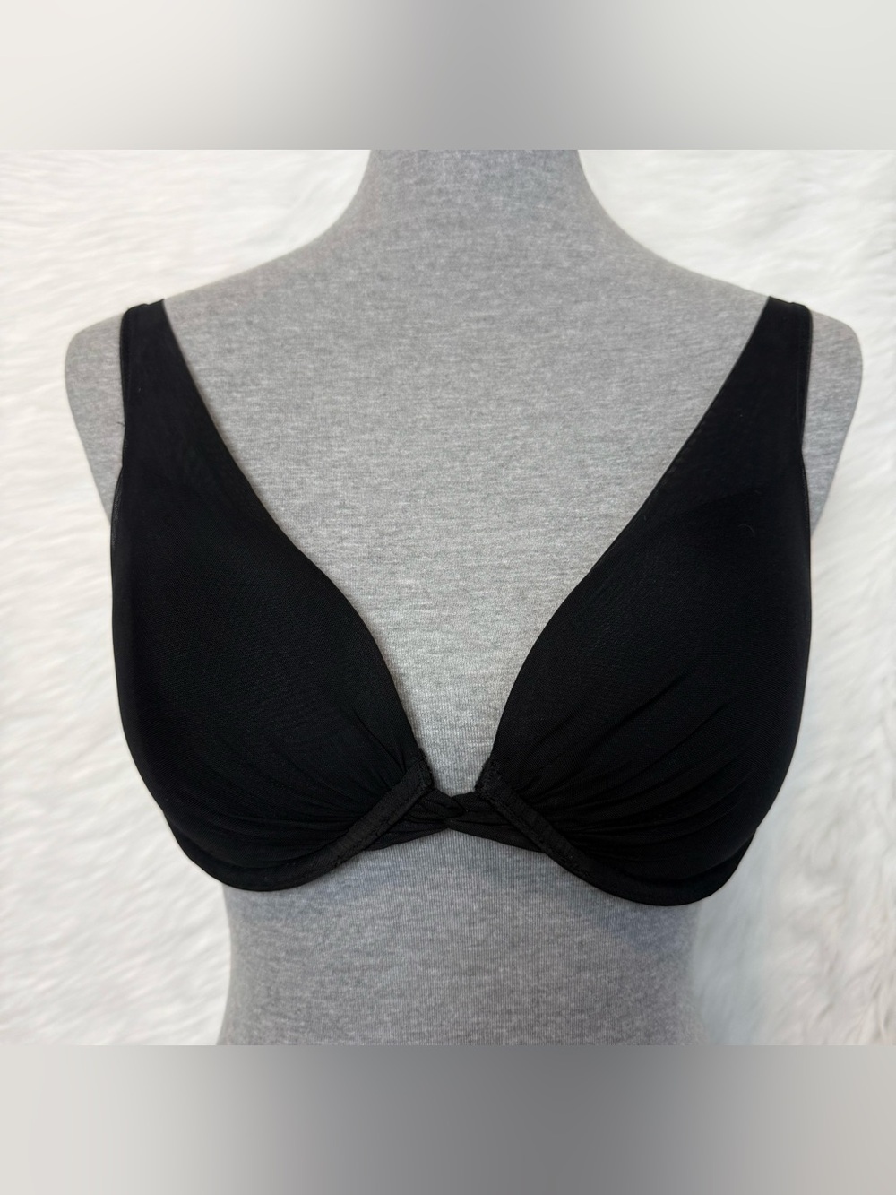Victoria’s Secret Very Sexy Black Mesh Push Up Bra Padded Plunge V Neckline